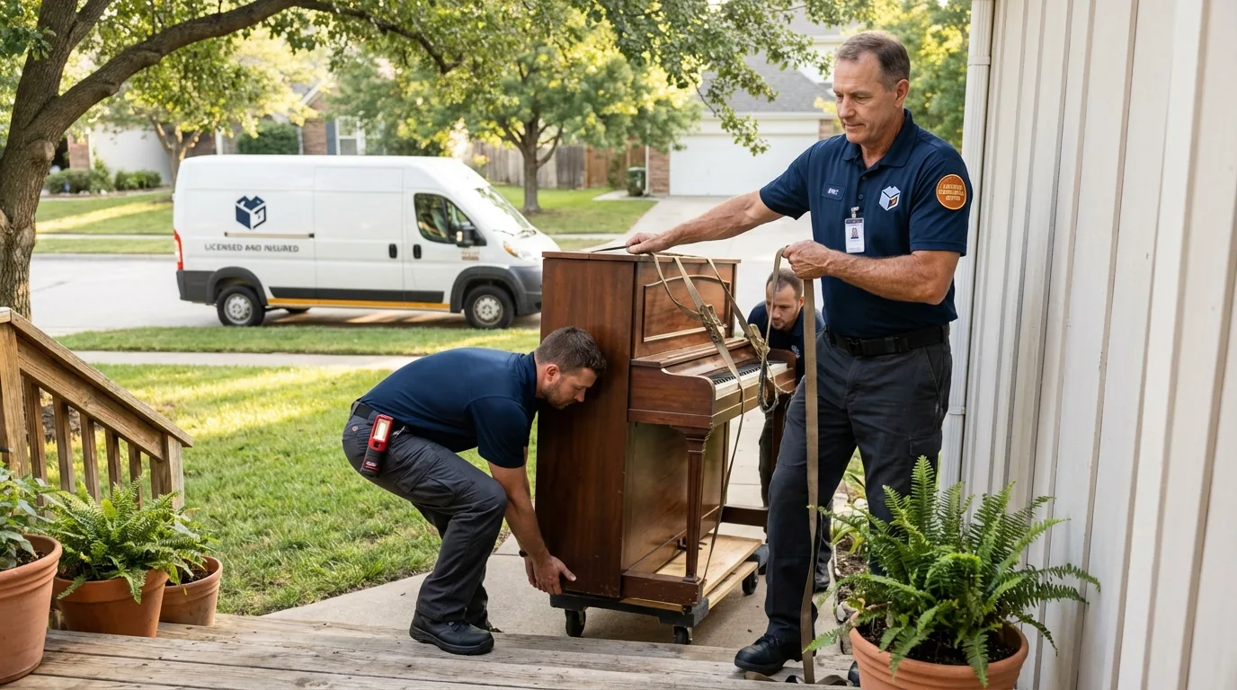 Licensed piano movers securing grand piano in Mount Vernon, AL